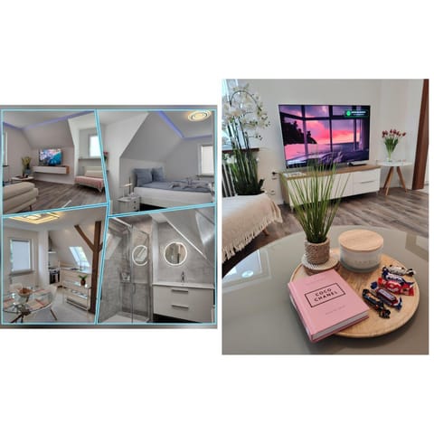 Bed, Bathroom, TV and multimedia, Living room, Bedroom