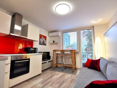 Kitchen or kitchenette, Living room, Seating area, Dining area