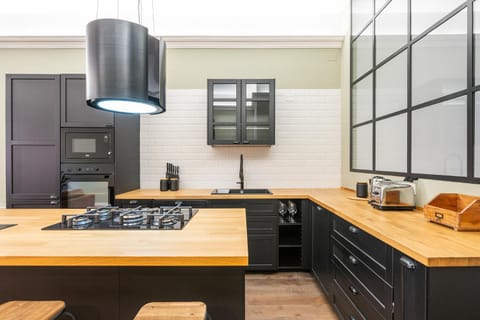 Kitchen or kitchenette, stove