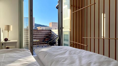 Bed, City view