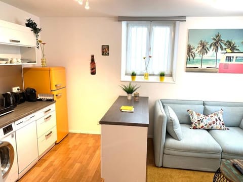 Kitchen or kitchenette, Living room, Seating area, dishwasher, stove, washing machine