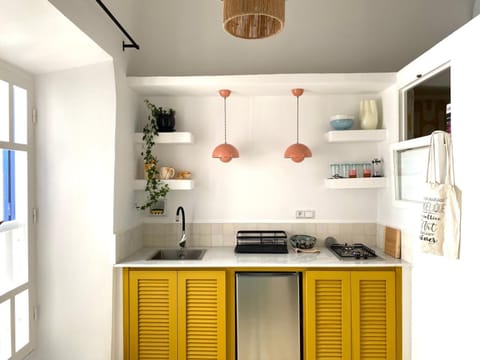 Kitchen or kitchenette, stove