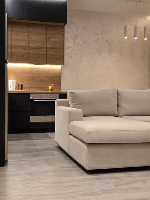 Kitchen or kitchenette, Living room, Seating area