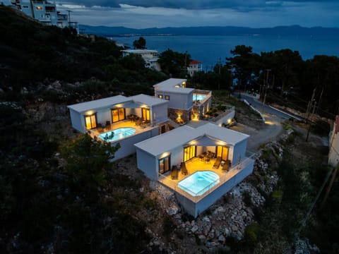 Property building, Night, Natural landscape, Mountain view, Sea view, Swimming pool