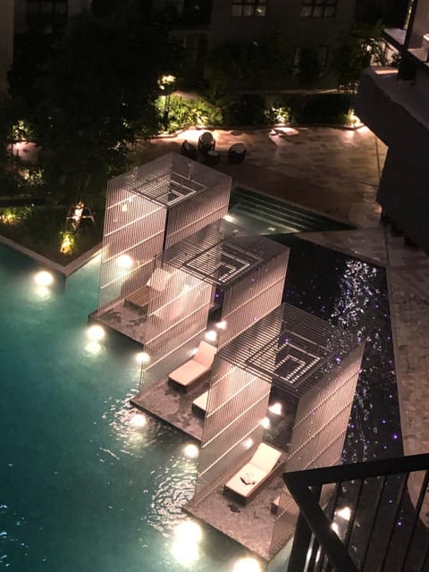 Night, Pool view, Swimming pool