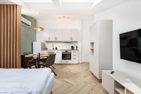 Bed, TV and multimedia, Living room, Photo of the whole room, Seating area, Bedroom, stove