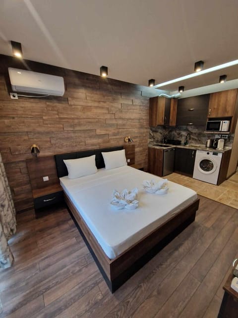 Bed, Kitchen or kitchenette, Photo of the whole room, Seating area, Bedroom, minibar, stove, towels, air conditioner