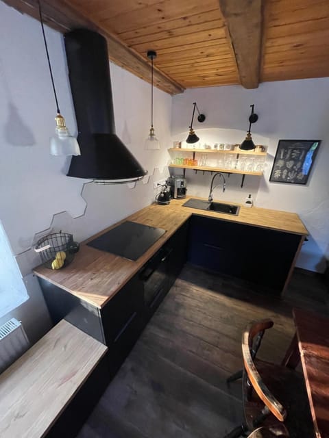 Kitchen or kitchenette, stove