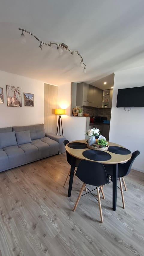 Kitchen or kitchenette, Living room, Seating area, Dining area