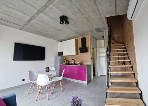 Kitchen or kitchenette, Living room, Dining area, stove