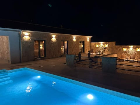 Property building, Patio, Night, Swimming pool