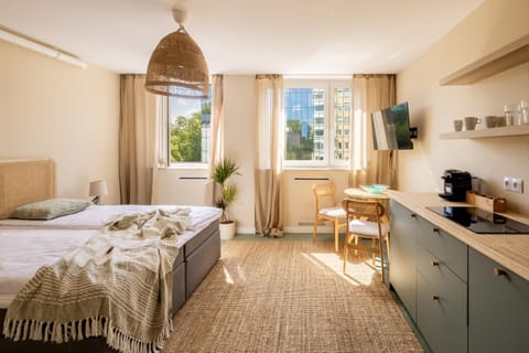 Bed, TV and multimedia, Kitchen or kitchenette, Photo of the whole room, Dining area, Bedroom