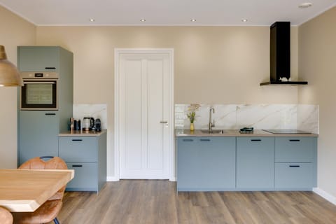 Kitchen or kitchenette, stove