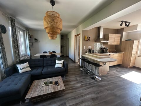 Kitchen or kitchenette, Living room, Seating area, Dining area, stove