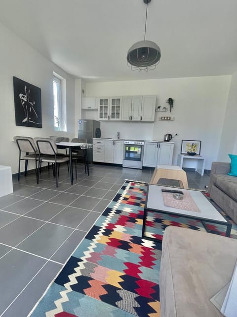 Kitchen or kitchenette, Living room, Seating area, Dining area, oven, stove