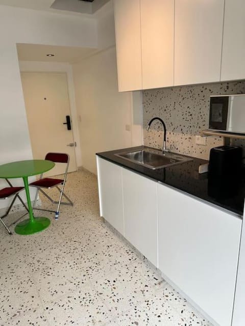 Kitchen or kitchenette, stove