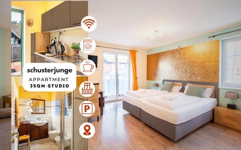 Bed, Bathroom, Balcony/Terrace, Kitchen or kitchenette, Living room, Photo of the whole room, Logo/Certificate/Sign, Bedroom, stove, towels, laundry, kitchen