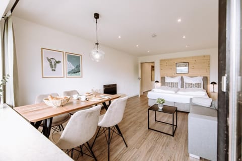 Bed, Living room, Dining area