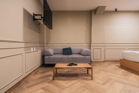 Bed, TV and multimedia, Living room, Photo of the whole room, Seating area, Bedroom