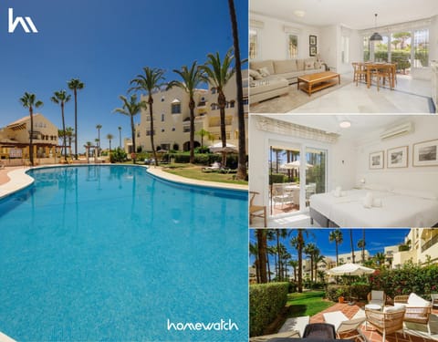 Patio, Communal lounge/ TV room, Bed, Day, Balcony/Terrace, Living room, Lounge or bar, Dining area, Bedroom, Swimming pool, sunbed, towels, air conditioner
