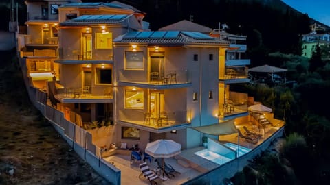 Property building, Night, Swimming pool