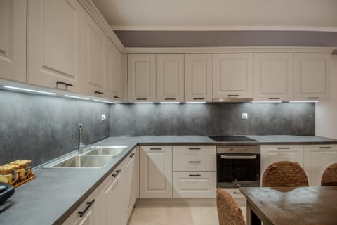 Kitchen or kitchenette, stove