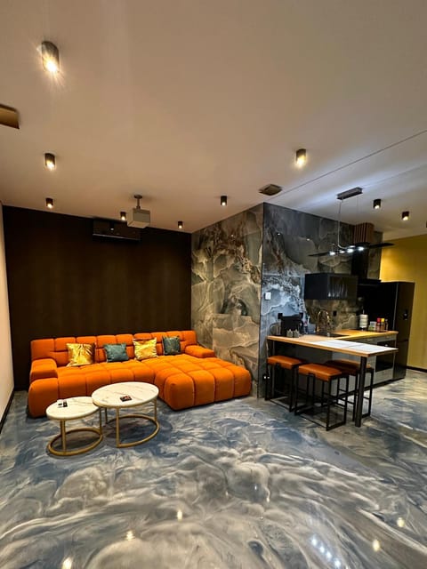 Kitchen or kitchenette, Living room, Seating area, Dining area