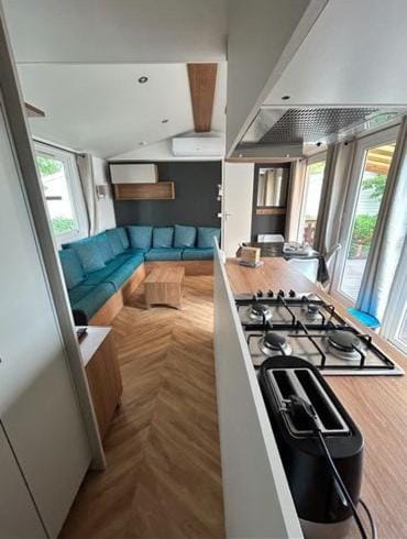 Kitchen or kitchenette, Living room, Seating area, Dining area