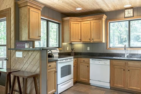 Kitchen or kitchenette, dishwasher, stove