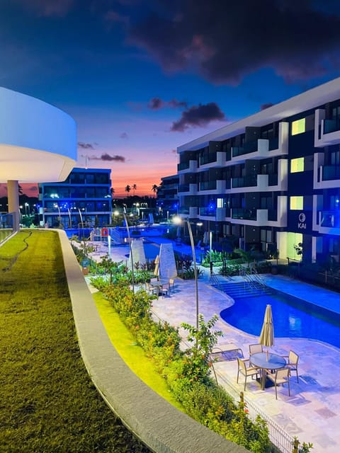 Property building, Night, Garden, Garden view, Pool view, Swimming pool