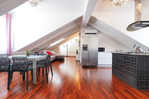 Kitchen or kitchenette, Living room, Seating area, Dining area, oven, stove, air conditioner