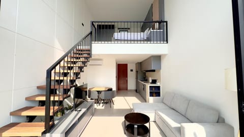 Kitchen or kitchenette, Living room, Seating area, Dining area, Bedroom