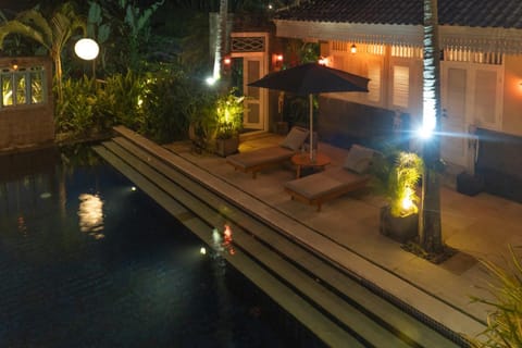 Property building, Night, Pool view, Swimming pool