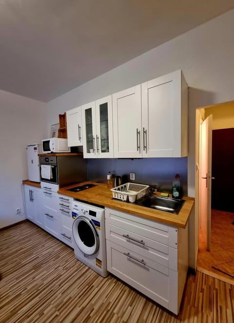 Kitchen or kitchenette, oven, washing machine