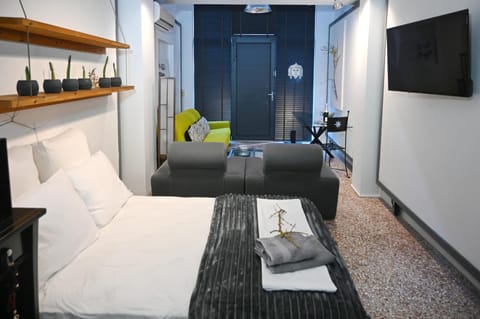 Bed, TV and multimedia, Living room, Photo of the whole room, Seating area, Bedroom