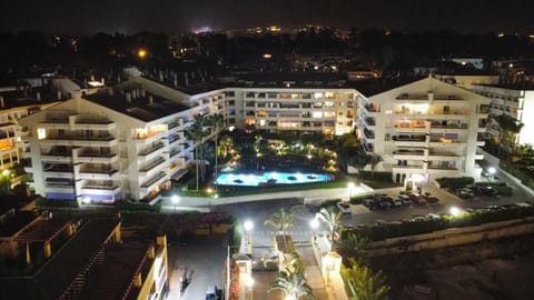 Property building, Night, Bird's eye view, Pool view, Swimming pool, Location