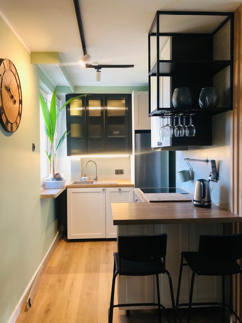 Kitchen or kitchenette, minibar, stove