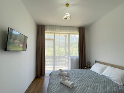 Bed, TV and multimedia, Balcony/Terrace, Bedroom, Mountain view, River view, towels