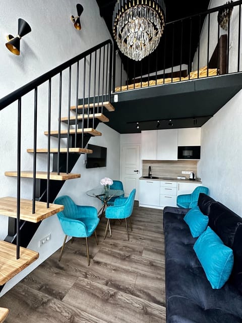 Kitchen or kitchenette, Living room, Seating area