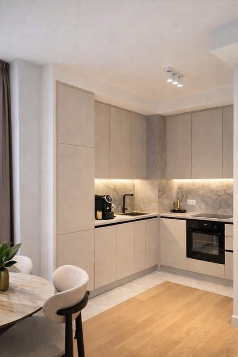 Kitchen or kitchenette, stove