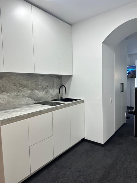 Kitchen or kitchenette, stove