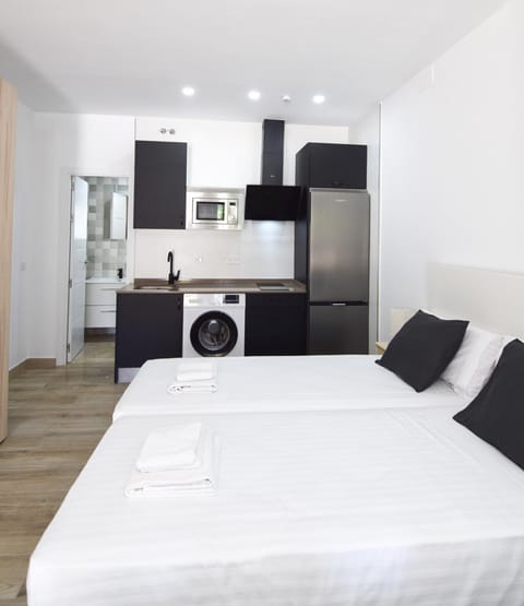 Bed, Kitchen or kitchenette, Bedroom, oven, washing machine