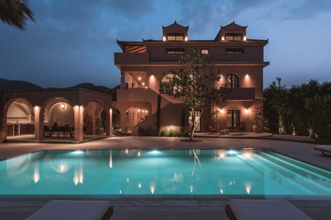 Property building, Night, BBQ facilities, Pool view, Swimming pool
