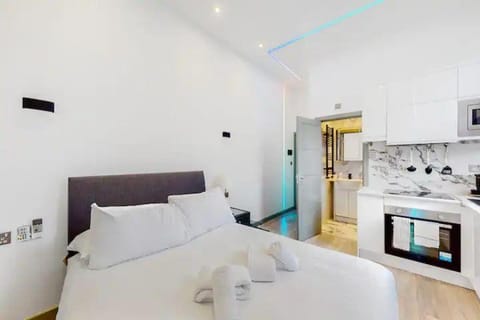 Bed, Kitchen or kitchenette, Photo of the whole room, Bedroom, stove, towels