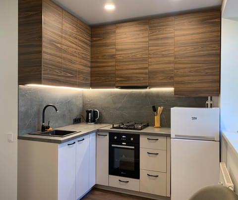 Coffee/tea facilities, Kitchen or kitchenette, oven, stove