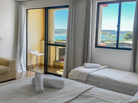 Bed, Natural landscape, Bedroom, Lake view, towels