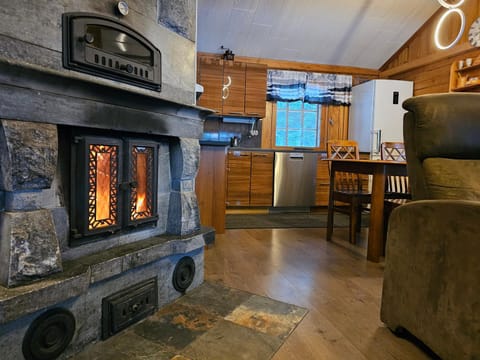 Kitchen or kitchenette, fireplace
