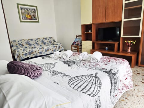 Communal lounge/ TV room, Bed, TV and multimedia, Living room, Photo of the whole room, Seating area, Evening entertainment, Bedroom, towels, air conditioner