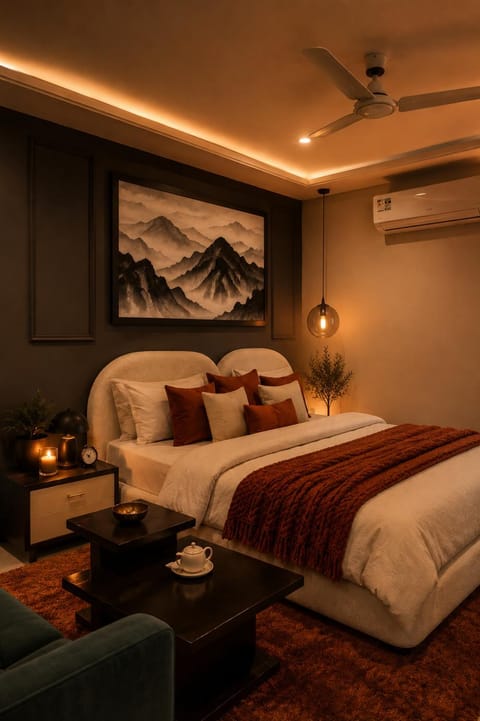 Bed, Living room, Photo of the whole room, Seating area, Bedroom, air conditioner