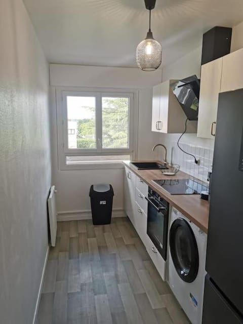 Kitchen or kitchenette, oven, stove, washing machine